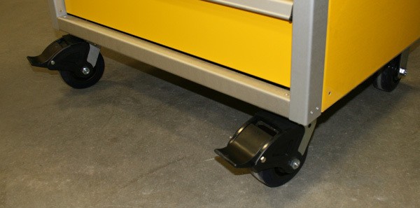 Caster Doublelock on Yellow Mobile Tool Box